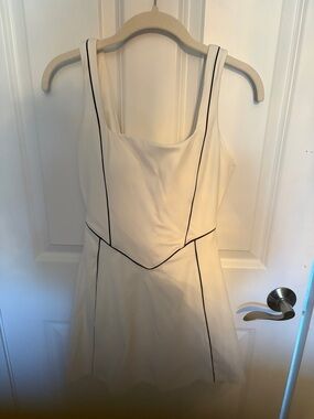 Yellow the Label Cream Midi TeDress with Black Piping - Sleeveless Fit-and-Flare